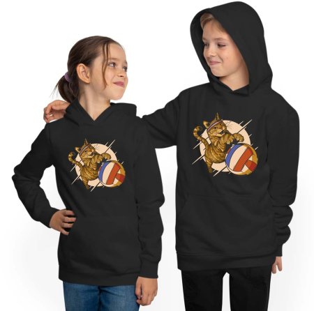 Children's Hooded Sweatshirt Hoodie - Cat Playing Volleyball i121